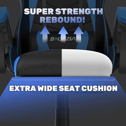 Bigzzia Gaming Chair Office Chair, Ergonomic Game Chair with Height Adjustable Headrest and Lumbar Support for Adults Teens, Black & White