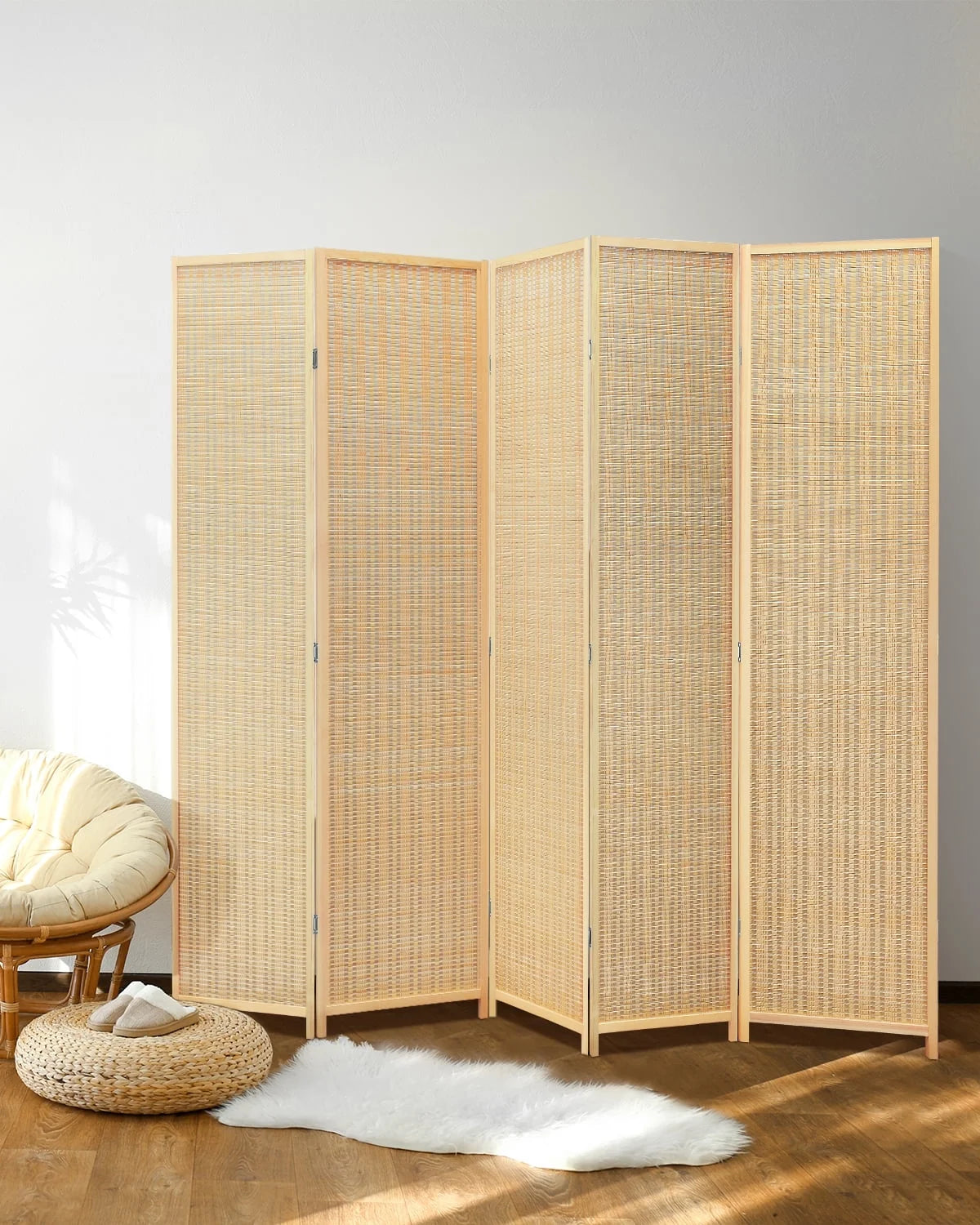 JOSTYLE 4-Panel Room Divider 6ft Tall Extra Wide Folding Privacy Screen with Diamond Double-Weave Divider for Room Separation Freestanding Red Brown