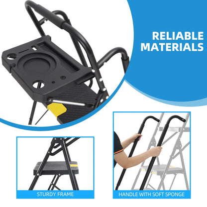 Kingrack 5 Step Folding Ladder for Adults, 800lbs Sturdy Steel  Stool Ladder with Anti-Slip Pedal&Handrail&Tool Tray for Home Kitchen Office
