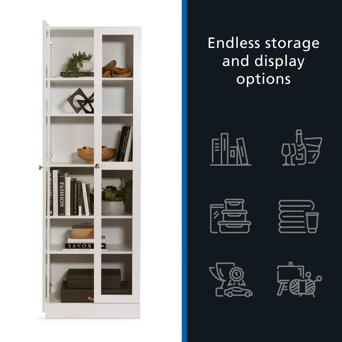 Mainstays Glass Door Storage Bookcase, Black Finish