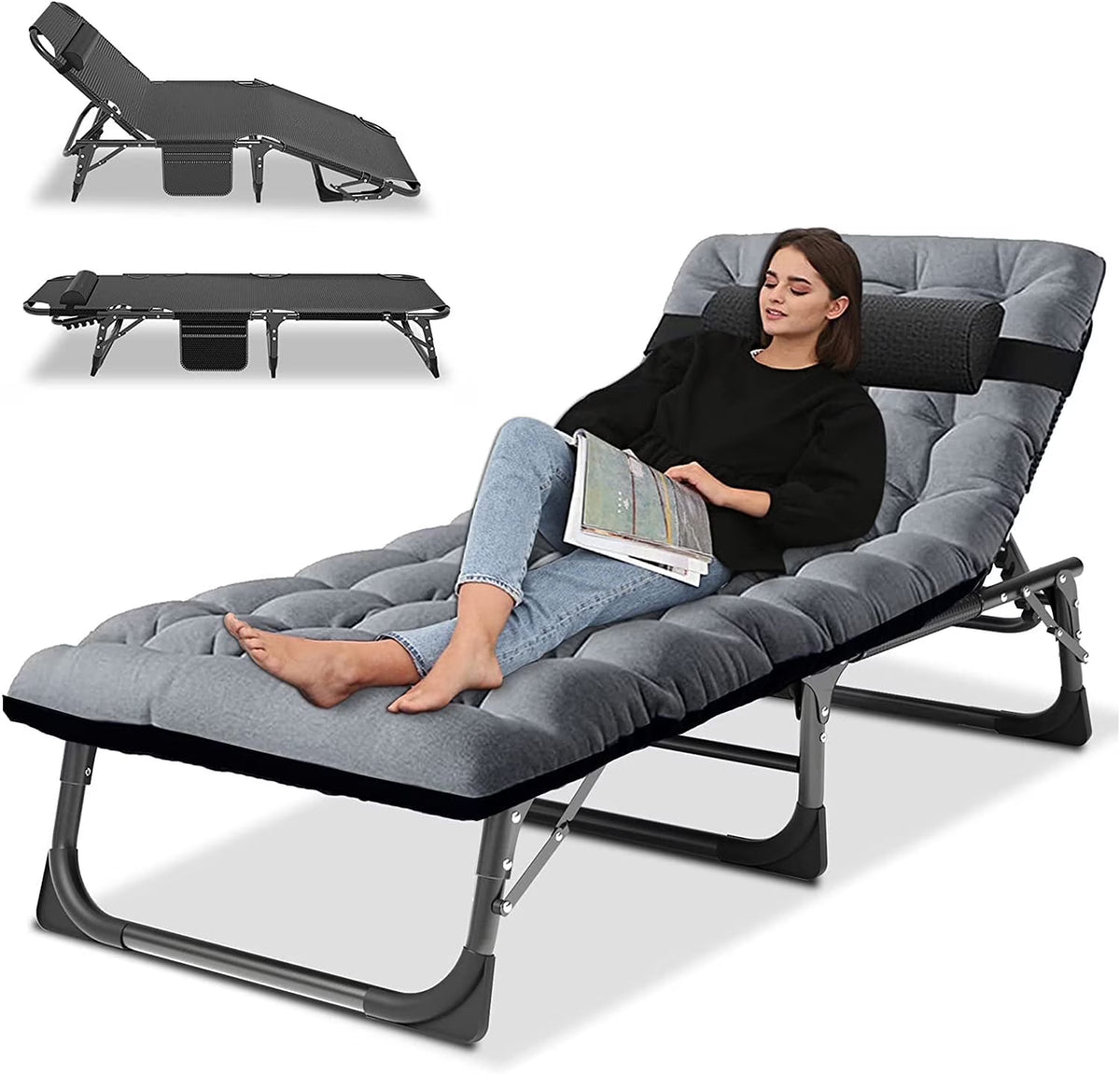 Slsy Folding Lounge Chair, 5-Position Adjustable Outdoor Reclining Chair, Folding Sleeping Bed Cot, Folding Chaise Lounge Chair for Pool Beach Patio Sunbathing