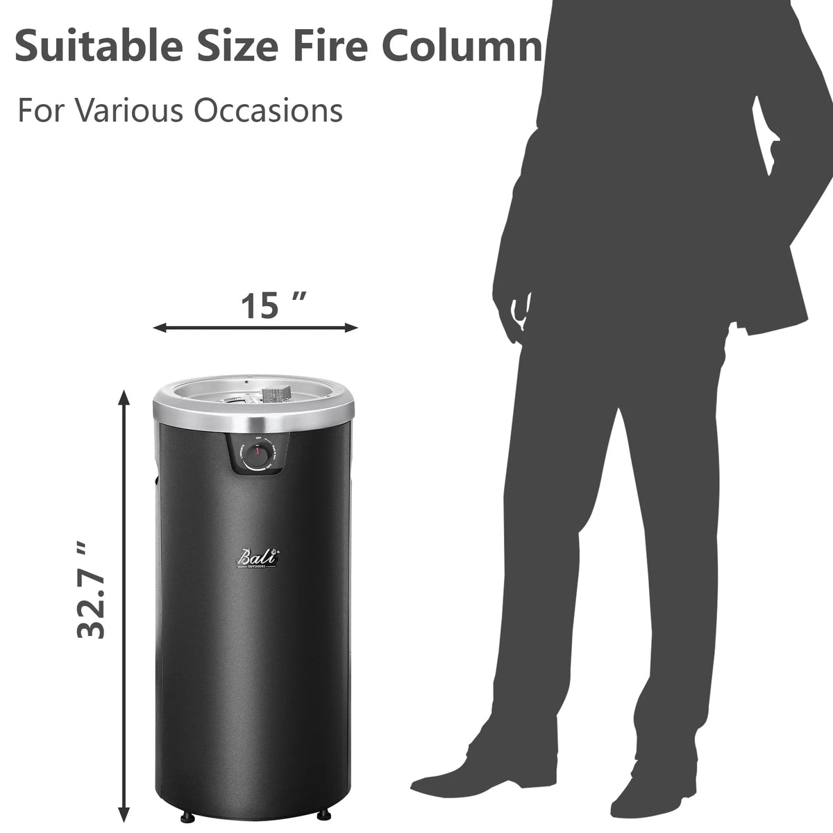 BALI OUTDOORS Round Propane Fire Pit Fire Column, 32-inch Tall Black Gas Fire Pit for Backyard and Garden