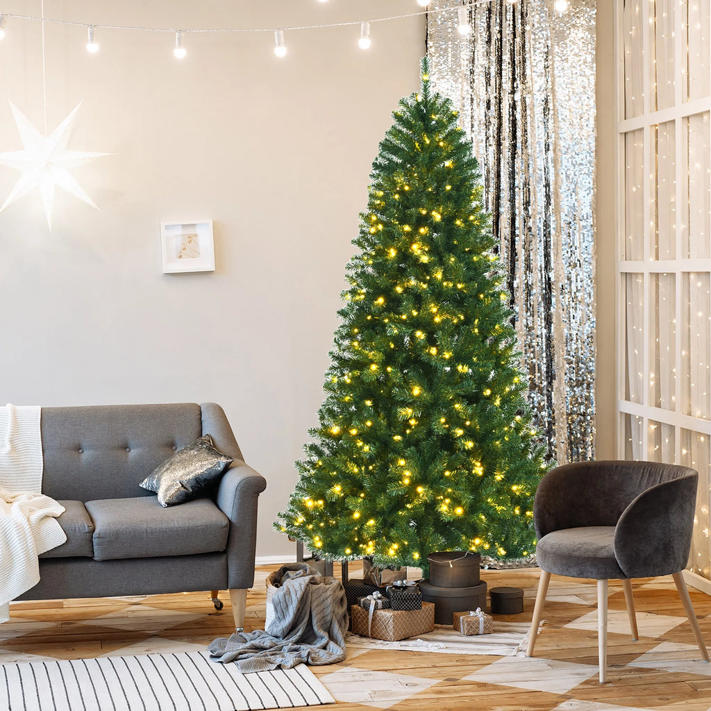 Costway 7ft Pre-lit Hinged Christmas Tree w/ Remote Control & 9 Lighting Modes