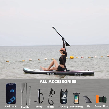 AISUNSS Inflatable Stand Up Paddle Board, 11ft Fishing Paddle Board with SUP Accessories