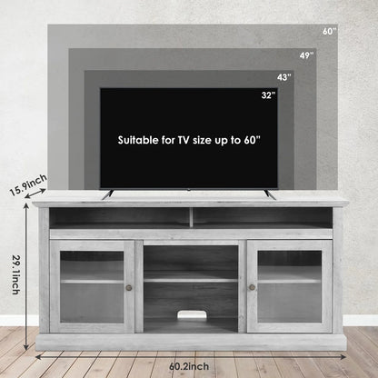 TV Stand for 65 Inch TV, Entertainment Center with Two Glass Barn Doors and Storage Cabinet Table, Farmhouse Style Media Console Table for Living Room(Coffee)