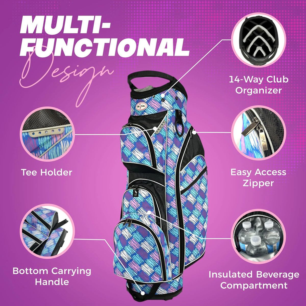 Womens Golf - Taboo Fashions 14 Way Lightweight Ladies Cart Bag (Posh Pink)