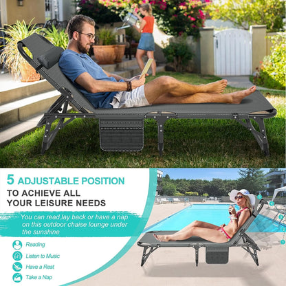 Slsy Folding Lounge Chair, 5-Position Adjustable Outdoor Reclining Chair, Folding Sleeping Bed Cot, Folding Chaise Lounge Chair for Pool Beach Patio Sunbathing