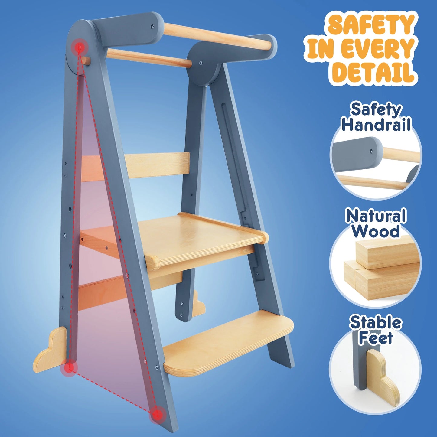 HARPPA Foldable Toddler Kitchen Tower, Standing Tower for Kids Age 1.5-6 Years, White