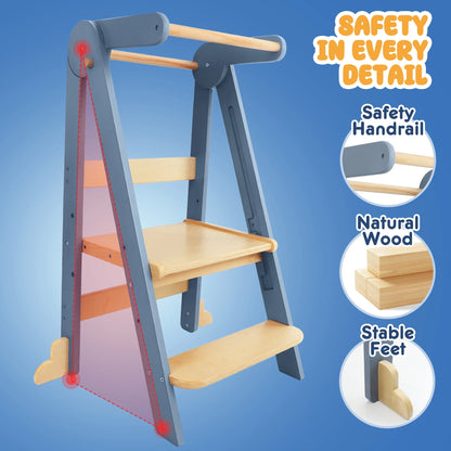 HARPPA Foldable Toddler Kitchen Tower, Standing Tower for Kids Age 1.5-6 Years, White