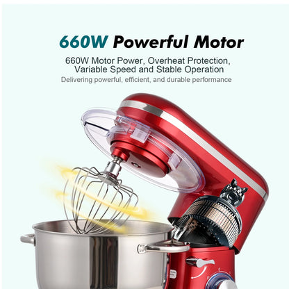 Kitchen in the box Tilt-Head Stand Mixer, Electric Kitchen Mixer with 6.5QT Stainless Steel Bowl, 660W Food Mixer with 6-Speed, Black