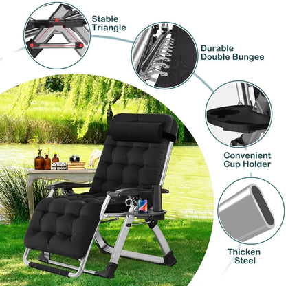 NAIZEA 2 Pack Zero Gravity Chair, Foldable Portable Lawn Recliner with Cushion, Headrest, Cup Holder, Black