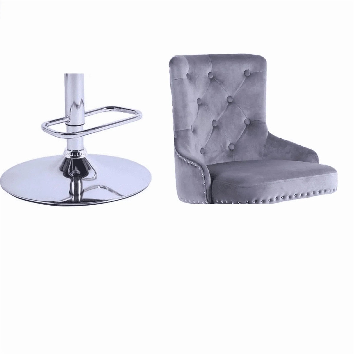 Alexent  2PCS Swivel Bar Stools, High Back, Button Tufted, Silver Footrest and Nailhead Trim Swivel Bar Chairs for Kitchen, Bar Velvet Upholstered Bar Stools, Dark Blue