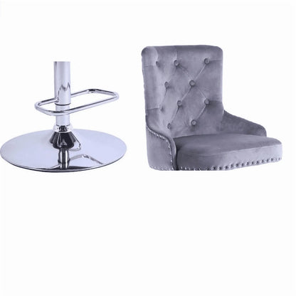 Alexent  2PCS Swivel Bar Stools, High Back, Button Tufted, Silver Footrest and Nailhead Trim Swivel Bar Chairs for Kitchen, Bar Velvet Upholstered Bar Stools, Dark Blue