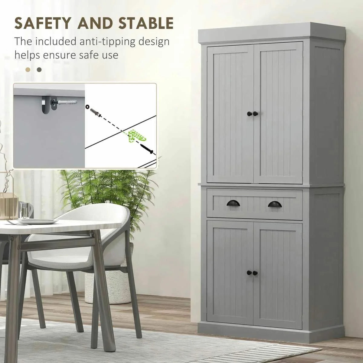 Spaco 17-Tier Kitchen Small Pantry Cabinet with 2 Doors and 6 Adjustable Shelves, Cabinet Pantry, Freestanding 5-Tier Shelving Pantries for Kitchen Storage, Gray