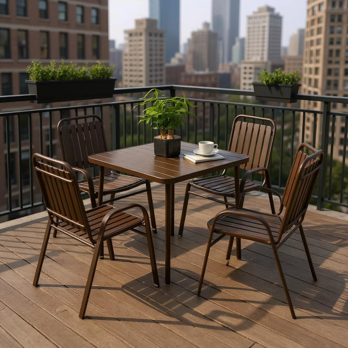 Homy Casa 5-Piece Outdoor Patio Dining, One Table with 4 Chairs for Garden Patio & Backyard, Brown