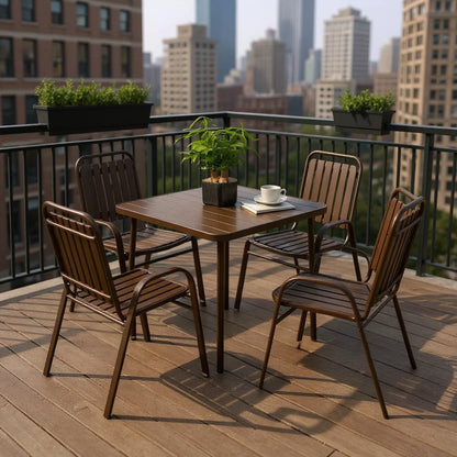 Homy Casa 5-Piece Outdoor Patio Dining, One Table with 4 Chairs for Garden Patio & Backyard, Brown