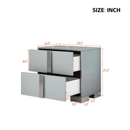 Elegant Nightstand with Metal Handle, Mirrored Bedside Table with 2 Drawers for Bedroom, Living Room, End Sofa Side Table for Living Room, Office, White