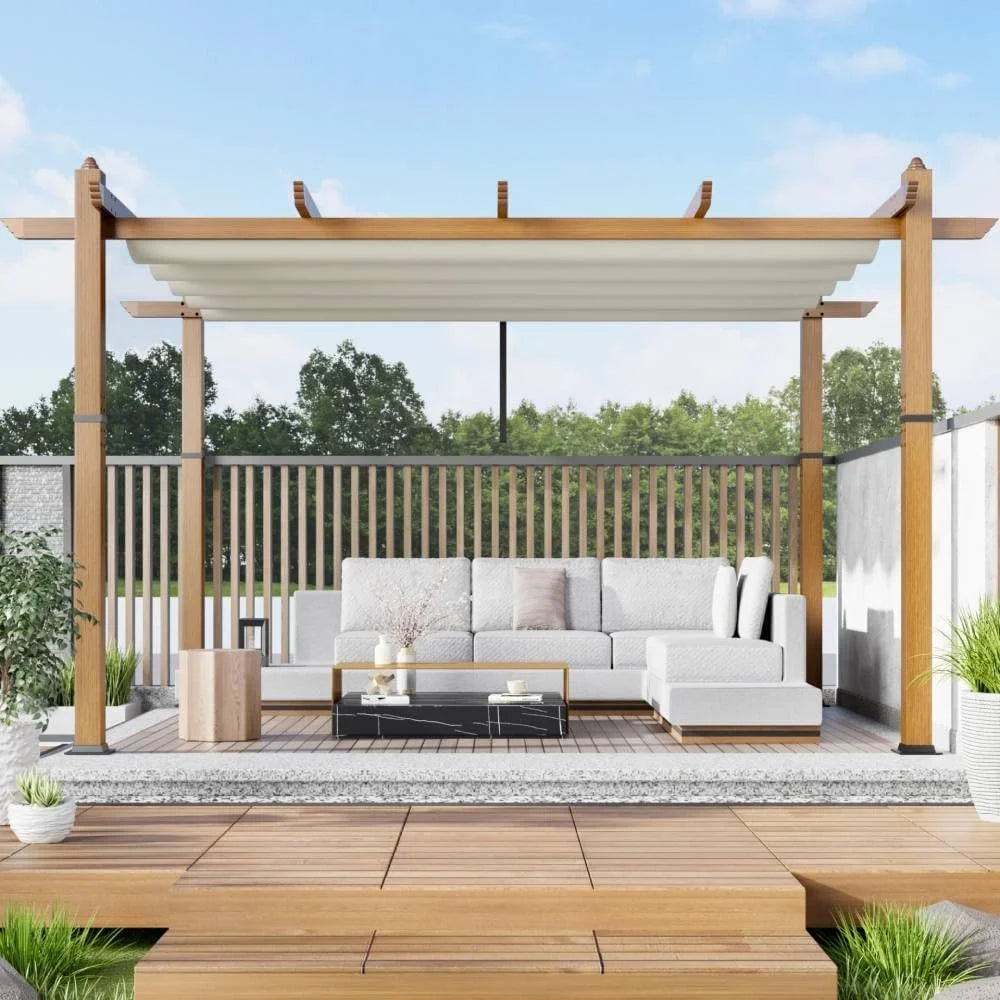 Outdoor Aluminum Pergola with Retractable Canopy, Reinforced 4-Sided Base, Waterproof & UV-Resistant Adjustable Roof, Modern Design for Patio, Deck, Backyard, and Garden