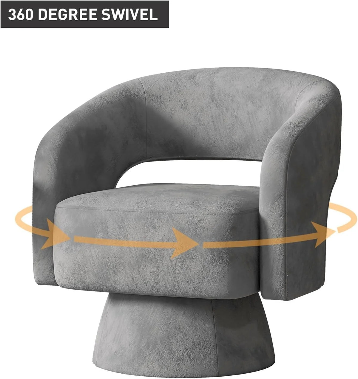 Bonzy Home 360° Swivel Barrel Chair, Velvet Accent Armchair for Living Room, Bedroom & Office, Gray
