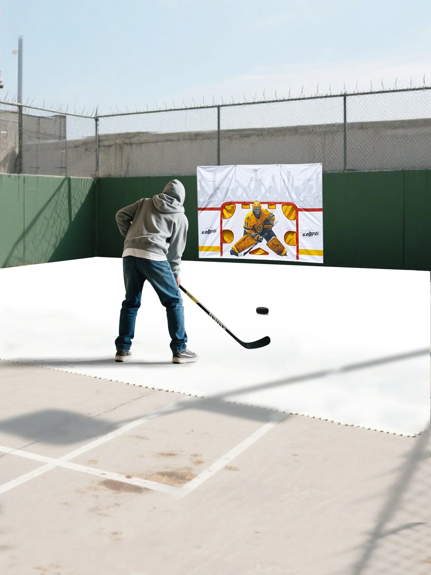 kasifei Hockey Synthetic Ice Tiles, 12 Pack 18" x 18" Hockey Flooring Tiles, Expandable Hockey Training Surface, Easy to Assemble