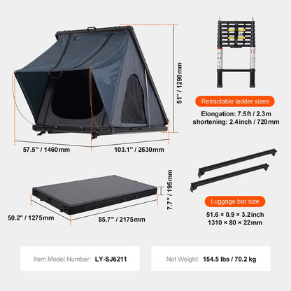 KFFKFF Hard Shell Rooftop Tent, Naturnest Model for 2-3 People, Includes Telescopic Ladder and Thick Mattress, Waterproof and Windproof, Suitable for Jeep, SUV, Van, and Pickup Trucks