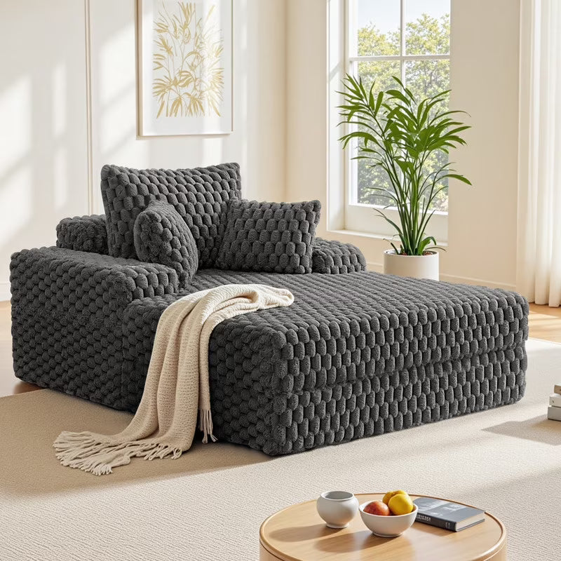 ATHOPE 53"W Oversized Chaise Lounge Chair Indoor, Corduroy Couch Chair with Pillows, Comfy Reading Chairs with Wide Arms, Upholstered Sleeper Sofa for Living Room, No Assembly Required, Gray