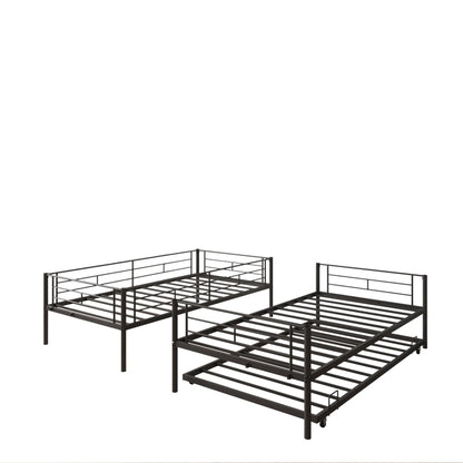 Seizeen Bunk Bed Twin Over Twin Size, Metal Triple Bunk Bed with Trundle, Black Heavy Duty Bunk Bed Frame Per Bed Up to 400LBS, 2 Side Ladders and All-round Safety Guard Rails