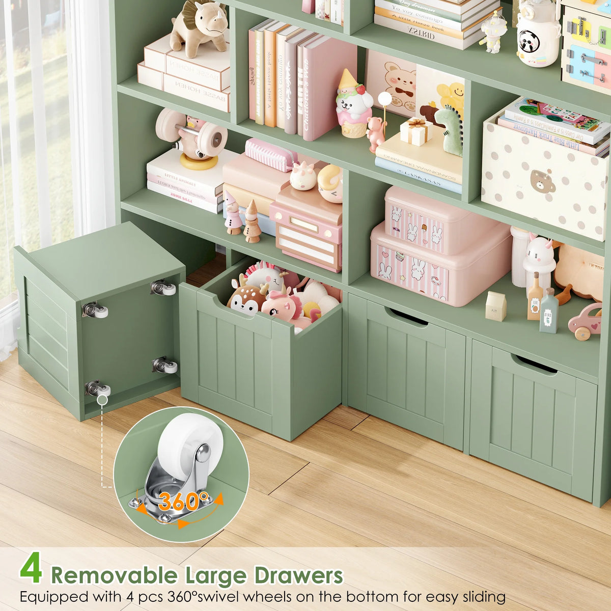 Homfa 7 Cube Toy Storage Organizer, Kids Geometric Bookcase and Bookshelf with 4 Drawers, White