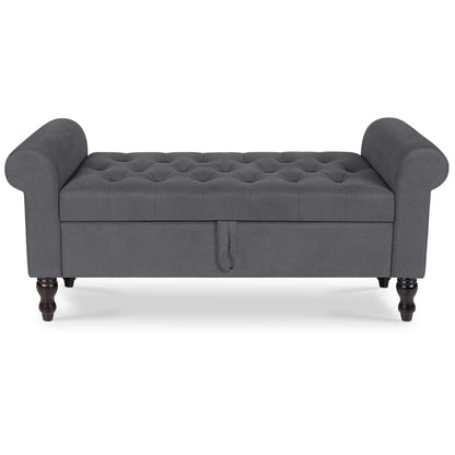 Storage Bench with Upholstered Rolled Arm Ottoman Bench Couch w/ Solid Wood Legs for Bedroom End of Bed,and Living room,Gray
