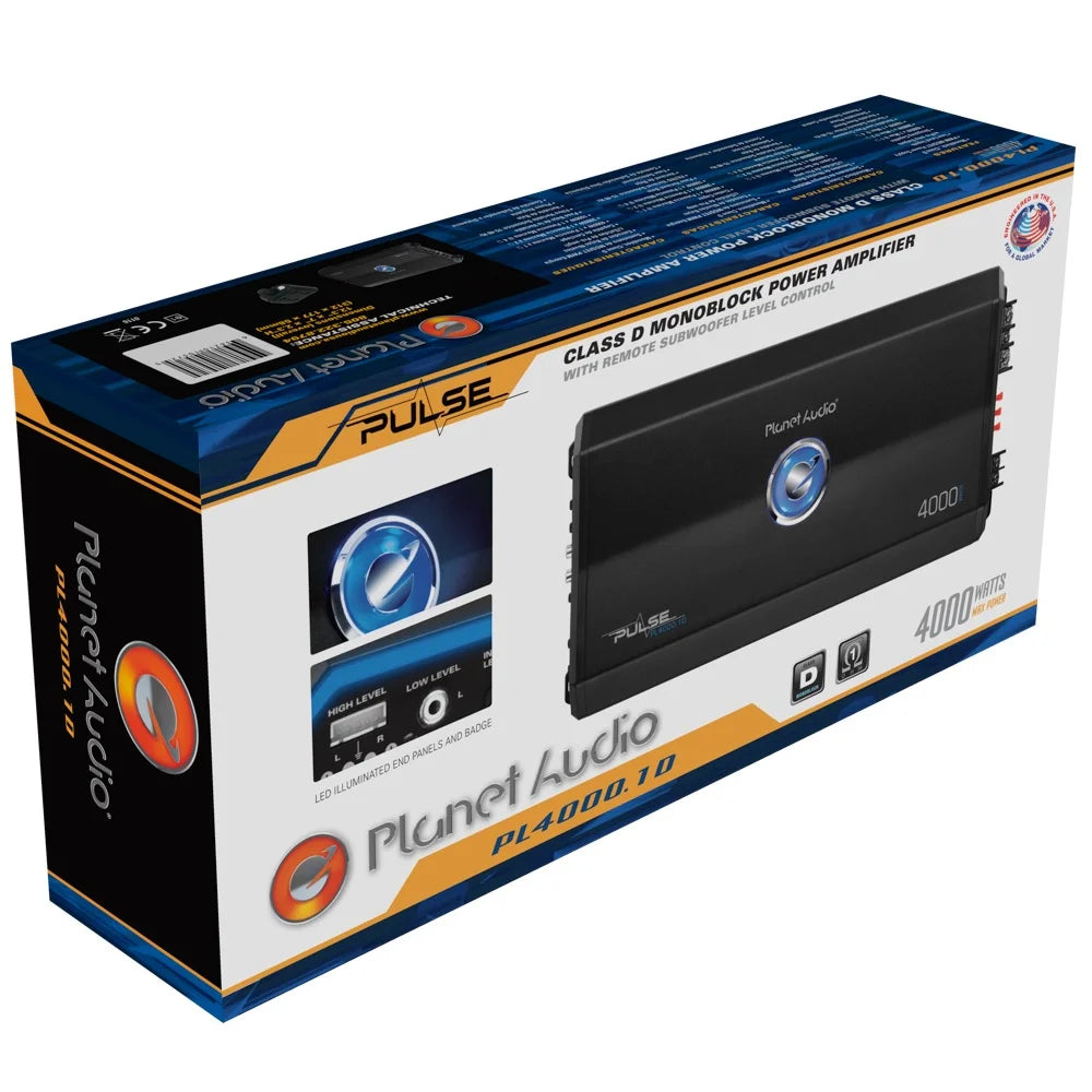 Planet Audio PL4000.1D Pulse Series Car Audio Amplifier 4000W Output, Monoblock, Class D, MOSFET