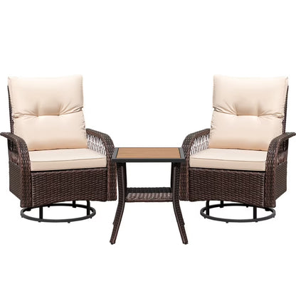 Lacoo 3 Piece Outdoor Bistro Set Patio 360�� Swivel Rocking Chairs & Table All-Weather Rattan High Back Conversation Set for Backyard Porches Garden