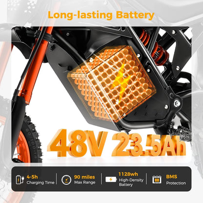GT73 PRO 338 NM Electric Dirt Bike for Adults,3000W(Peak)Dual Motor 50Mph Max Speed,60V 50MPH 36.4AH Dual Battery Ebike,85 Miles Range, 25" Motorcycle Tires, All-Terrain for Mountain, Snow, UL2849