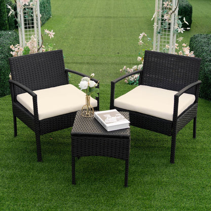Tappio Outdoor Furniture 3 Piece Patio Bistro Furniture Set, Rattan Conversation Chairs Set with Side Table and Cushions, Patio Furniture Sets for Balcony Garden Porch, Red