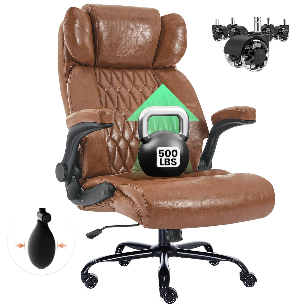 HomeZeer Executive Office Chair, Big and Tall Home Office Chairs 400lbs, High Back Executive Office Chair with Adjustable Flip up Arm, Wide Seat Leather Desk Computer Chairs, Black