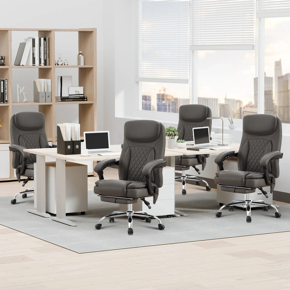 JONPONY Big and Tall Office Chair 500LBS Executive Office Chair Massage and Footrest Ergonomic Computer Desk Chair Reclining High Back Leather Office Chair Lumbar Back Support Swivel Rolling,Black
