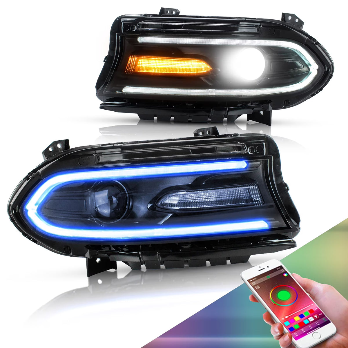 VLAND for Dodge Charger 2011 2012 2013 2014 Dual Beam Projector Headlights Replacement Assembly