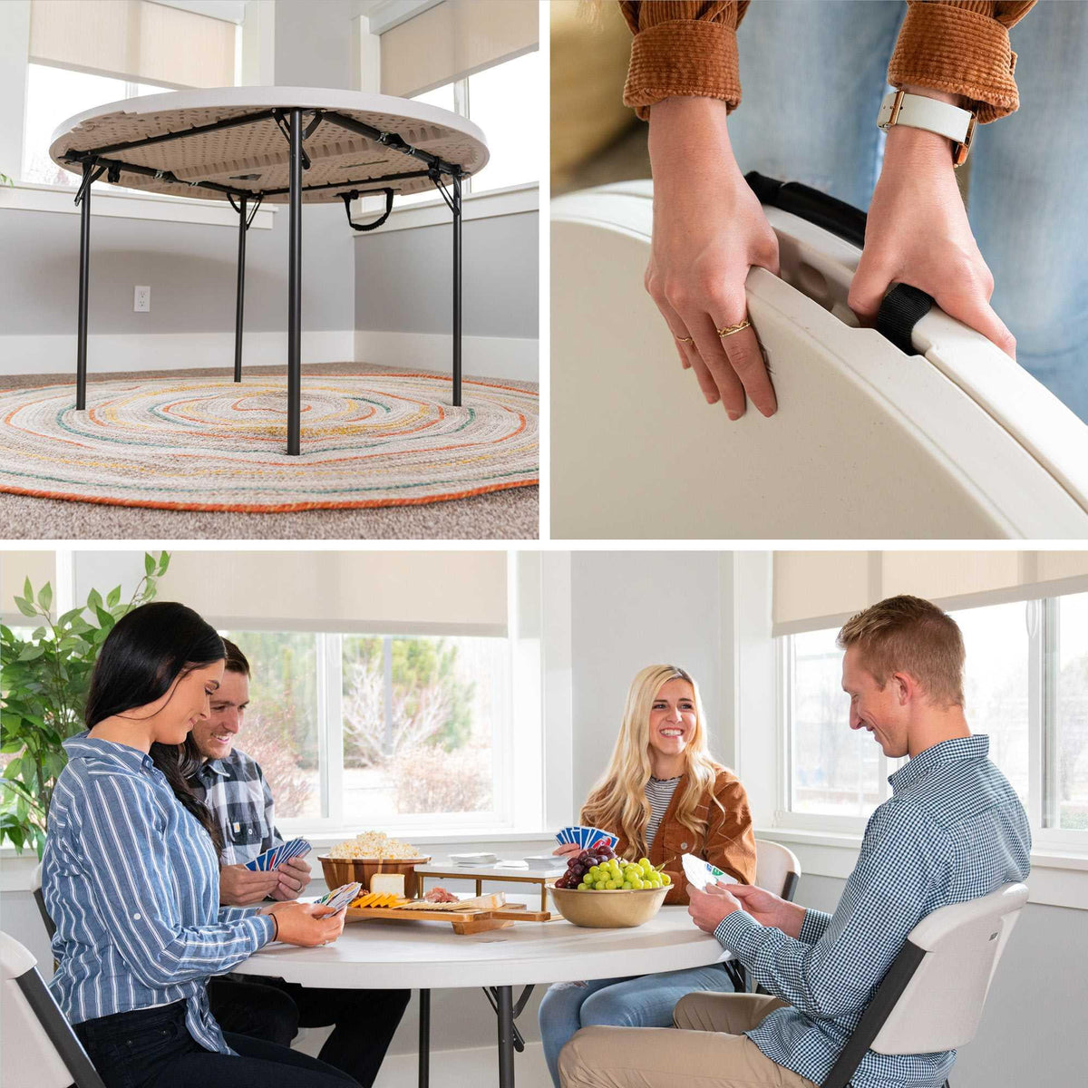 Lifetime 48 inch Round Fold-in-Half Table, Indoor/Outdoor Essential, White Granite (280064)