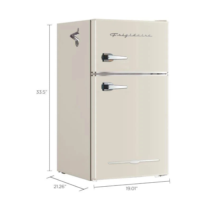 Frigidaire, 3.1 Cu. Ft. 2 Door Retro Compact Refrigerator , Built-In Side Bottle Opener, Cream