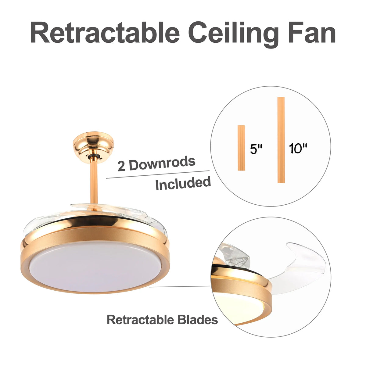 42" Retractable LED Ceiling Fan with Remote Control and Light Kit Included