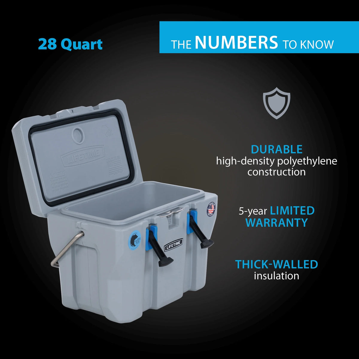 Lifetime 28 qt Bear-Resistant Camping Cooler, Premium High Performance, Ice Retention, Hard Cooler, 20 Can Capacity, Boulder Gray (91289)