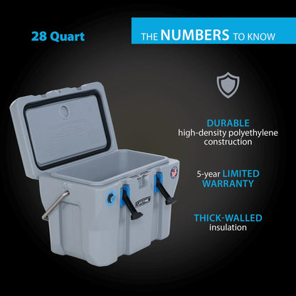Lifetime 28 qt Bear-Resistant Camping Cooler, Premium High Performance, Ice Retention, Hard Cooler, 20 Can Capacity, Boulder Gray (91289)