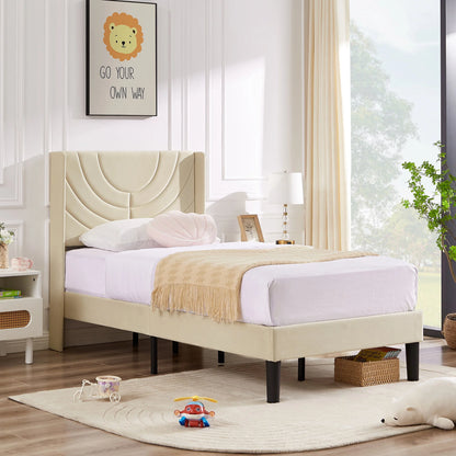 VECELO Set of 2 Twin Bed Frames, Modern Upholstered Platform Bed Frame with Tufted Headboard, No Box Spring Needed, Dark Green