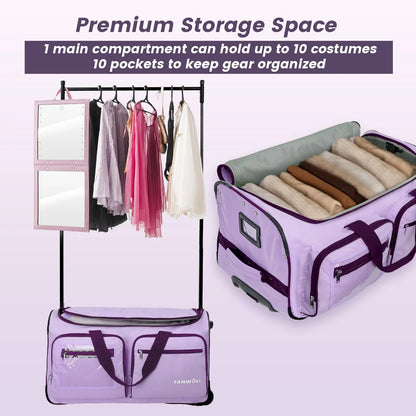 Fegat Dance Bag with Garment Rack - 28"Collapsible Rolling Competition Dance Duffle Bag Lightweight Costume Wheeled Suitcase for Dancers Shows Livestreamer Athletes