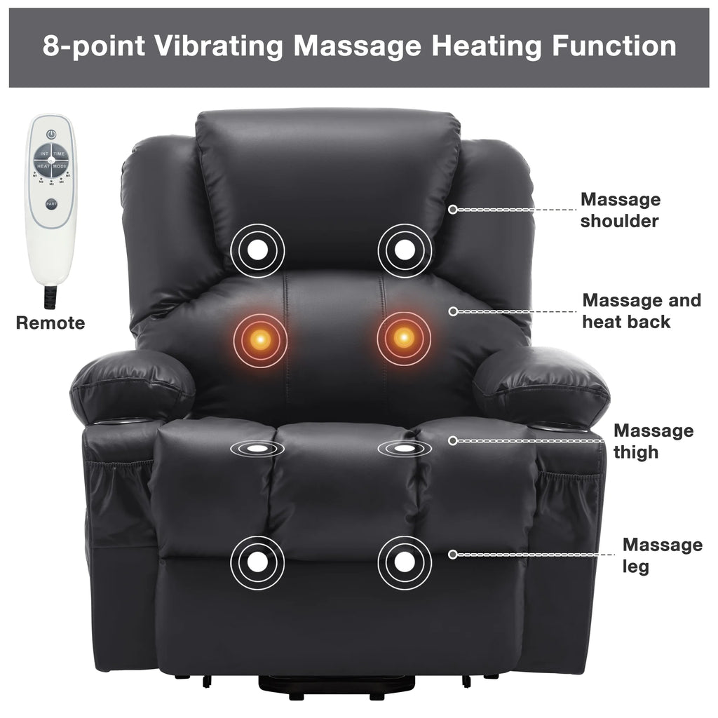 JONPONY Power Lift Recliner Chair Recliners for Elderly with Heat and Massage Recliner Chair for Living Room with Infinite Position and Side Pocket,USB Charge Port,Black