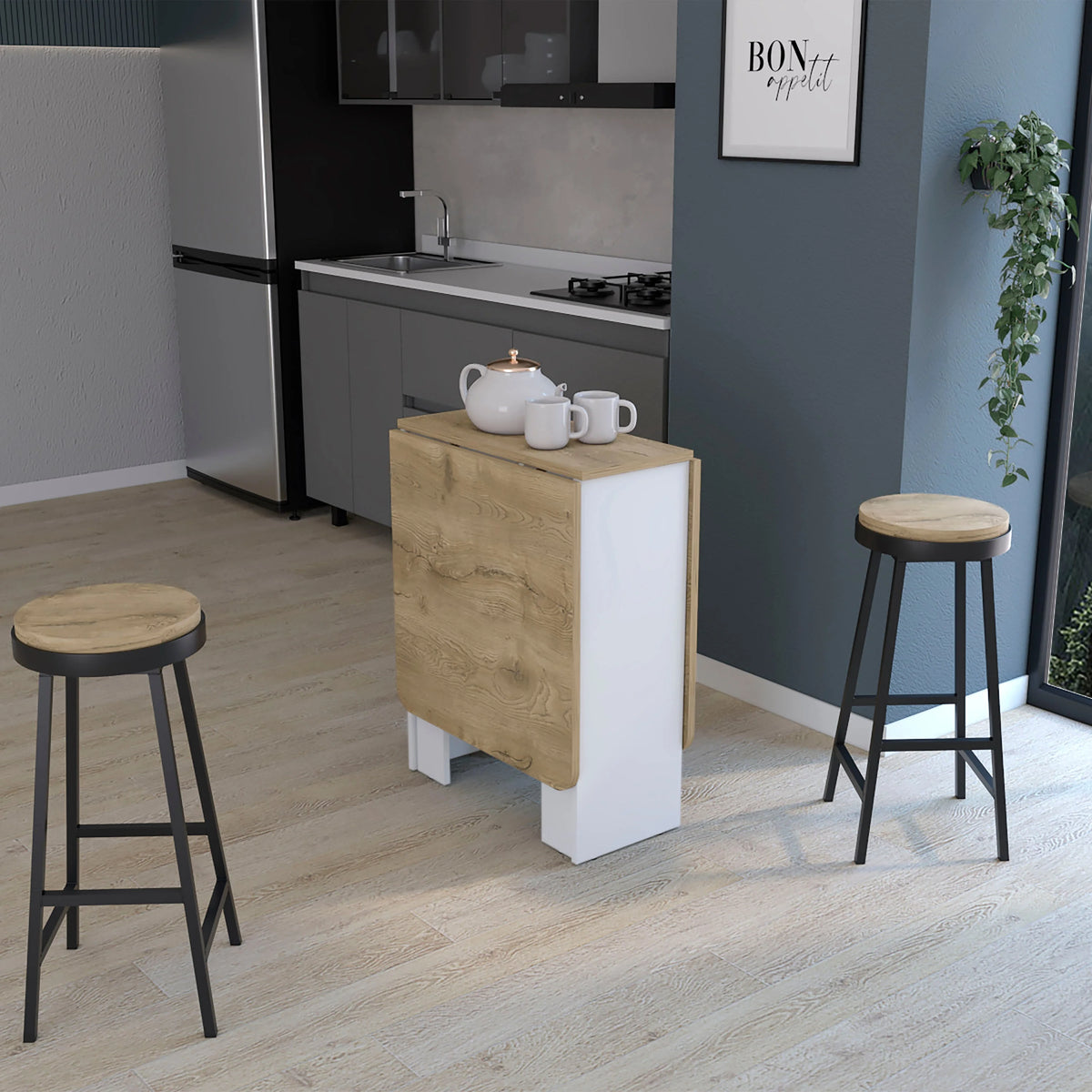 Gateleg Folding Table Space-Saving with Compact Design White / Macadamia