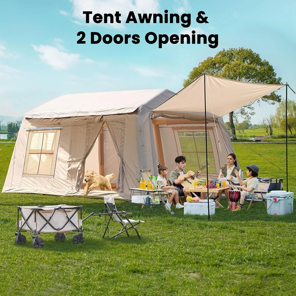 NAIZEA Inflatable Tents for Camping, Blow Up Tent with Hand Pump, Easy Setup Inflatable Hot Tent with Stove Jack, Waterproof Oxford Air Glamping Tents for Camping Adult 4-6 Person
