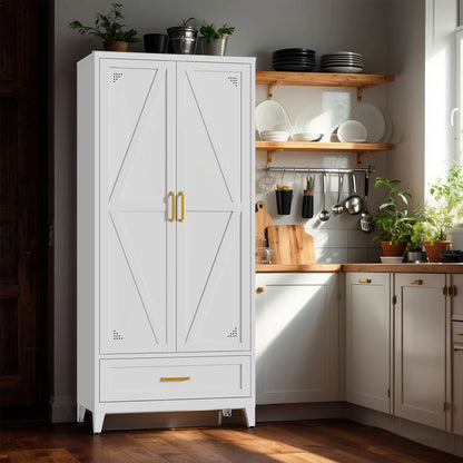 71" H Modern Freestanding Storage Cabinet With Gold Handles One Drawer And Adjustable Ceiling Height Multi-Functional Suitable For Kitchen Office Living Room And Bedroom Pantry Blue