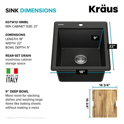 KRAUS Bellucci 18 Granite Composite Workstation Drop-In Top Mount Single Bowl Kitchen Bar Sink in White with Accessories