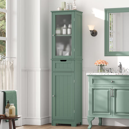 Homfa Bathroom Storage Tower, Narrow Linen Cabinet with Door and Drawers, Tall Bathroom Storage Cabinet for Small Spaces, White