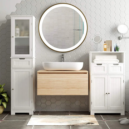 Homfa Bathroom Storage Tower, Narrow Linen Cabinet with Door and Drawers, Tall Bathroom Storage Cabinet for Small Spaces, White
